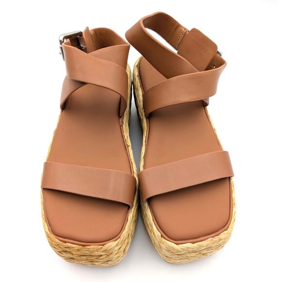 Donna Karan Pure Lalah Ankle Strap Raffia Platform Sandal Brown Size US7M EU37.5 - Picture 10 of 13